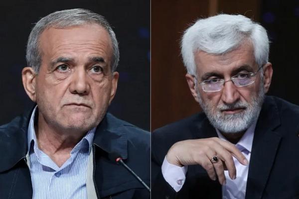 Kandidat presiden Iran Masoud Pezeshkian, kiri, dan Saeed Jalili. (FOTO: REUTERS) 