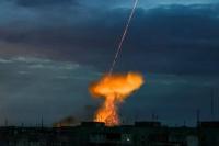 Pemandangan menunjukkan ledakan drone Rusia yang ditembak jatuh, di Kherson, Ukraina 26 Juli 2024. REUTERS