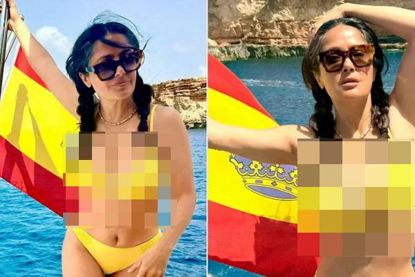 Berjemur di Ibiza, Salma Hayek Pamer Rambut Uban dengan Body Goal