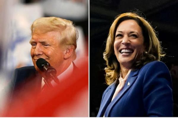 Gambar gabungan calon presiden dari Partai Republik Donald Trump dan calon presiden dari Partai Demokrat AS Kamala Harris. 