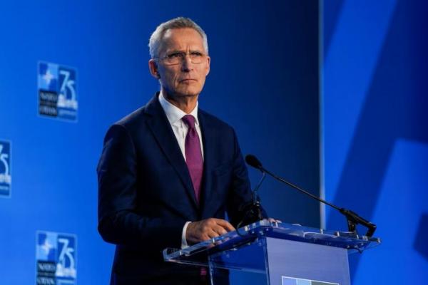 Sekretaris Jenderal NATO Jens Stoltenberg mengadakan konferensi pers, selama KTT peringatan 75 tahun NATO di Washington, AS, 11 Juli 2024. REUTERS 