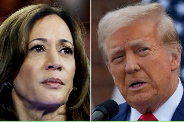 Wakil Presiden AS Kamala Harris di Milwaukee, Wisconsin, AS, 20 Agustus 2024 dan mantan Presiden AS Donald Trump di Bedminster, New Jersey, AS, 15 Agustus 2024 terlihat dalam kombinasi foto arsip. REUTERS 