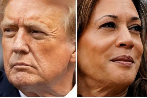 Mantan Presiden AS Donald Trump di New York City, AS, 30 Mei 2024 dan Wapres AS Kamala Harris di Washington, AS, 22 Juli 2024 dalam kombinasi foto arsip. REUTERS 