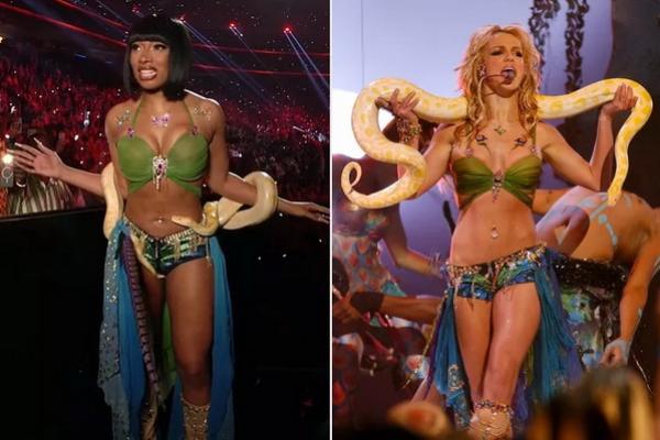 Epik, Megan Thee Stallion Cosplay ala Britney Spears dengan Ular Hidup di MTV VMA 2024