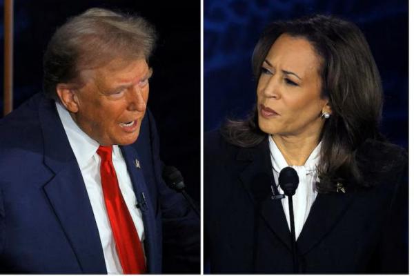 Donald Trump dan Kamala Harris berdebat di Philadelphia, 10 September 2024. REUTERS 