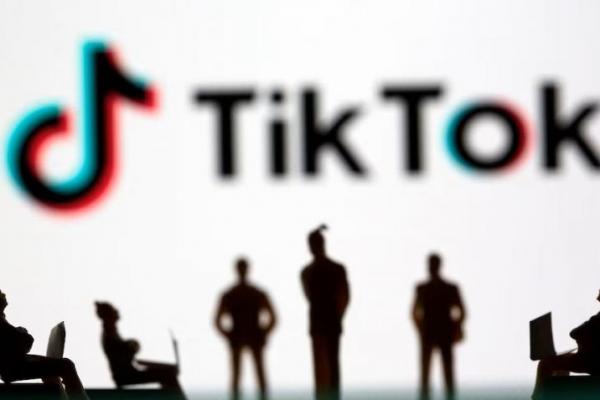 Figur mainan kecil terlihat di depan logo TikTok dalam gambar ilustrasi yang diambil pada 15 Maret 2021. REUTERS 