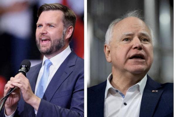 Gambar gabungan calon wakil presiden dari Partai Republik AS J.D. Vance dan calon wakil presiden dari partai Demokrat AS Tim Walz. REUTERS 