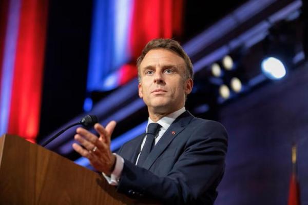 Presiden Prancis Emmanuel Macron menyampaikan pidato di Montreal, Quebec, Kanada, 26 September 2024. REUTERS 