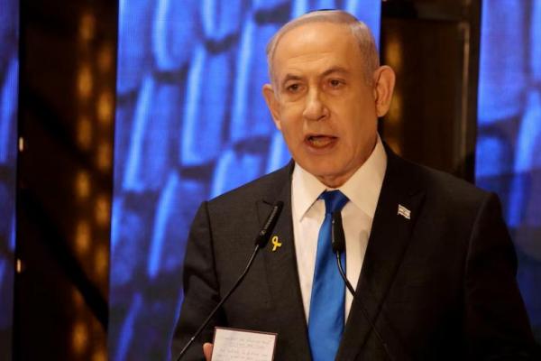 Perdana Menteri Israel Netanyahu berpidato pada upacara di Yerusalem, 13 Mei 2024. Pool via REUTERS 