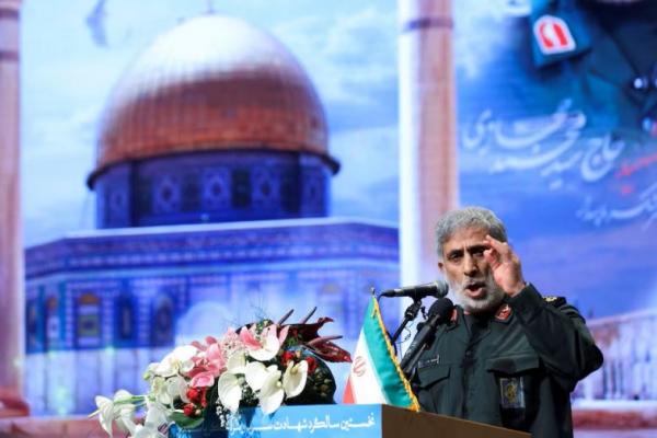 Brigadir Jenderal Esmail Qaani, kepala Pasukan Quds Garda Revolusi, berbicara dalam sebuah upacara di Teheran, Iran 14 April 2022. WANA via REUTERS 