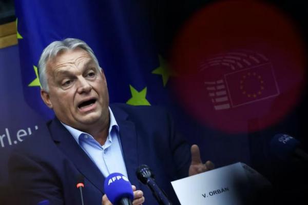 Perdana Menteri Hongaria Viktor Orban menghadiri konferensi pers di Parlemen Eropa di Strasbourg, Prancis 8 Oktober 2024. REUTERS 