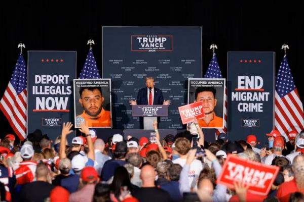 Calon presiden dari Partai Republik AS Donald Trump saat kampanye di Gaylord Rockies Resort and Convention Center di Aurora, Colorado, AS, 11 Oktober 2024. REUTERS 