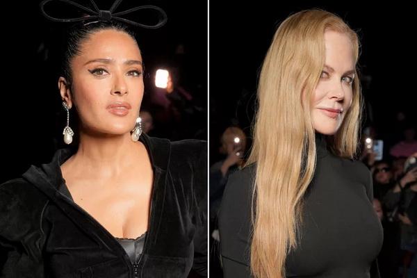 Salma Hayek dan Nicole Kidman di Balenciaga Show pada 30 September selama Paris Fashion Week. (FOTO: GETTY IMAGE) 