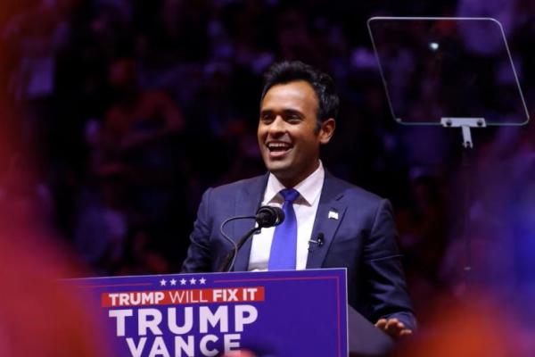 Vivek Ramaswamy berpidato selama kampanye Donald Trump di Madison Square Garden, di New York, AS, 27 Oktober 2024. REUTERS 