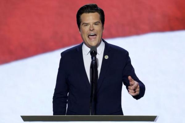 Matt Gaetz berpidato pada Hari ke-3 Konvensi Nasional Republik di Forum Fiserv di Milwaukee, Wisconsin, AS, 17 Juli 2024. REUTERS 