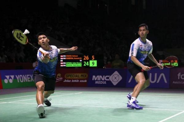 Pasangan ganda putra Indonesia Sabar Karyaman Gutama dan Mohammad Reza Pahlevi Isfahani (Foto: PBSI) 