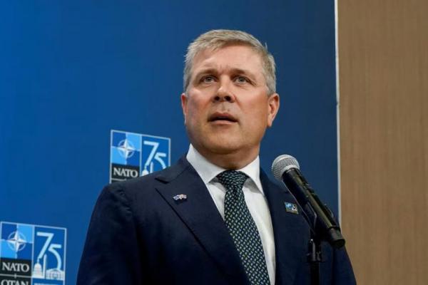 Perdana Menteri Islandia Bjarni Benediktsson menyampaikan pidato di KTT peringatan 75 tahun NATO di Washington, AS, 10 Juli 2024. REUTERS 