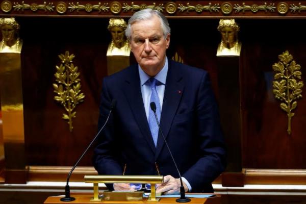 Perdana Menteri Prancis Michel Barnier menyampaikan pidato selama debat tentang dua mosi tidak percaya di Majelis Nasional di Paris, Prancis, 4 Desember 2024. REUTERS 