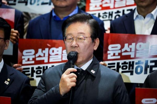 Pemimpin oposisi utama Partai Demokrat Korea Selatan Lee Jae-myung di Majelis Nasional di Seoul, Korea Selatan, 7 Desember 2024. REUTERS 