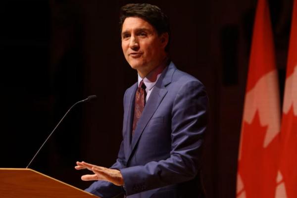 Perdana Menteri Kanada Justin Trudeau berpidato di pesta liburan Laurier Club di Gatineau, Quebec, Kanada, 16 Desember 2024. REUTERS 