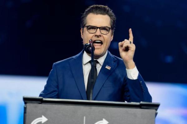 Mantan Perwakilan AS Matt Gaetz berbicara saat konferensi AmericaFest 2024 di Phoenix, Arizona, AS, 22 Desember 2024. REUTERS 