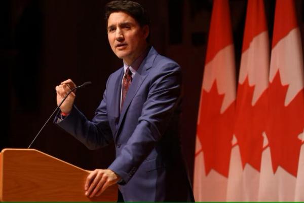 Perdana Menteri Kanada Justin Trudeau berpidato di pesta liburan Laurier Club di Gatineau, Quebec, Kanada, 16 Desember 2024. REUTERS 