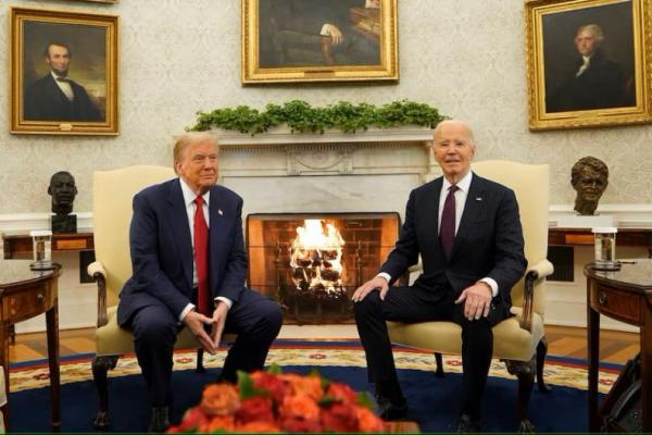 Presiden AS Joe Biden bertemu dengan Presiden terpilih Donald Trump di Ruang Oval di Gedung Putih di Washington, AS, 13 November 2024. REUTERS 