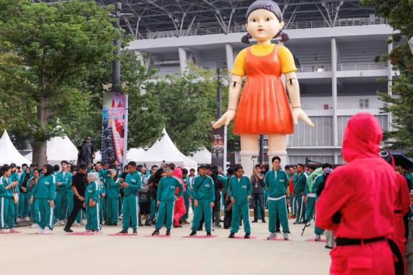 Pemain ambil bagian dalam permainan Lampu Merah, Lampu Hijau di Stadion Gelora Bung Karno di Jakarta, Indonesia, 22 Desember 2024. REUTERS 