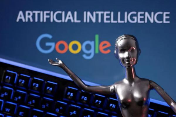 Logo Google dan kata-kata AI Artificial Intelligence terlihat dalam ilustrasi ini yang dibuat pada 4 Mei 2023. REUTERS 