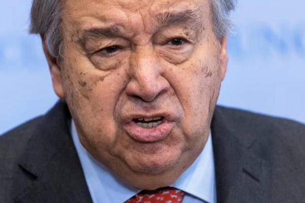 Sekretaris Jenderal PBB Antonio Guterres berbicara di luar Dewan Keamanan di Markas Besar PBB di New York City, AS, 15 Januari 2025. REUTERS 