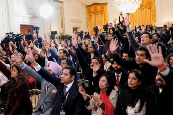 Anggota media bekerja selama konferensi pers bersama oleh Presiden AS Donald Trump dengan PM India Narendra Modi di Gedung Putih di Washington, AS, 13 Februari 2025. REUTERS 