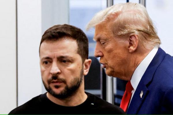 Calon presiden AS Donald Trump dan Presiden Ukraina Volodymyr Zelenskiy bertemu di Trump Tower di New York City, AS, 27 September 2024. REUTERS 